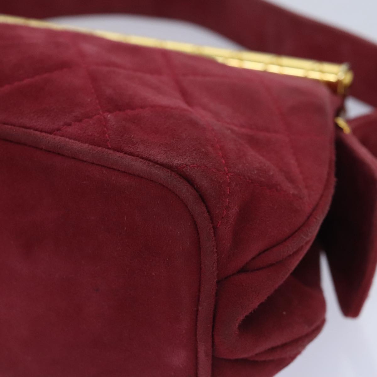 CHANEL Matelasse Hand Bag Suede Red Gold CC 88279