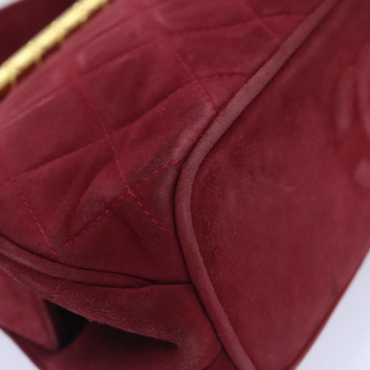 CHANEL Matelasse Hand Bag Suede Red Gold CC 88279