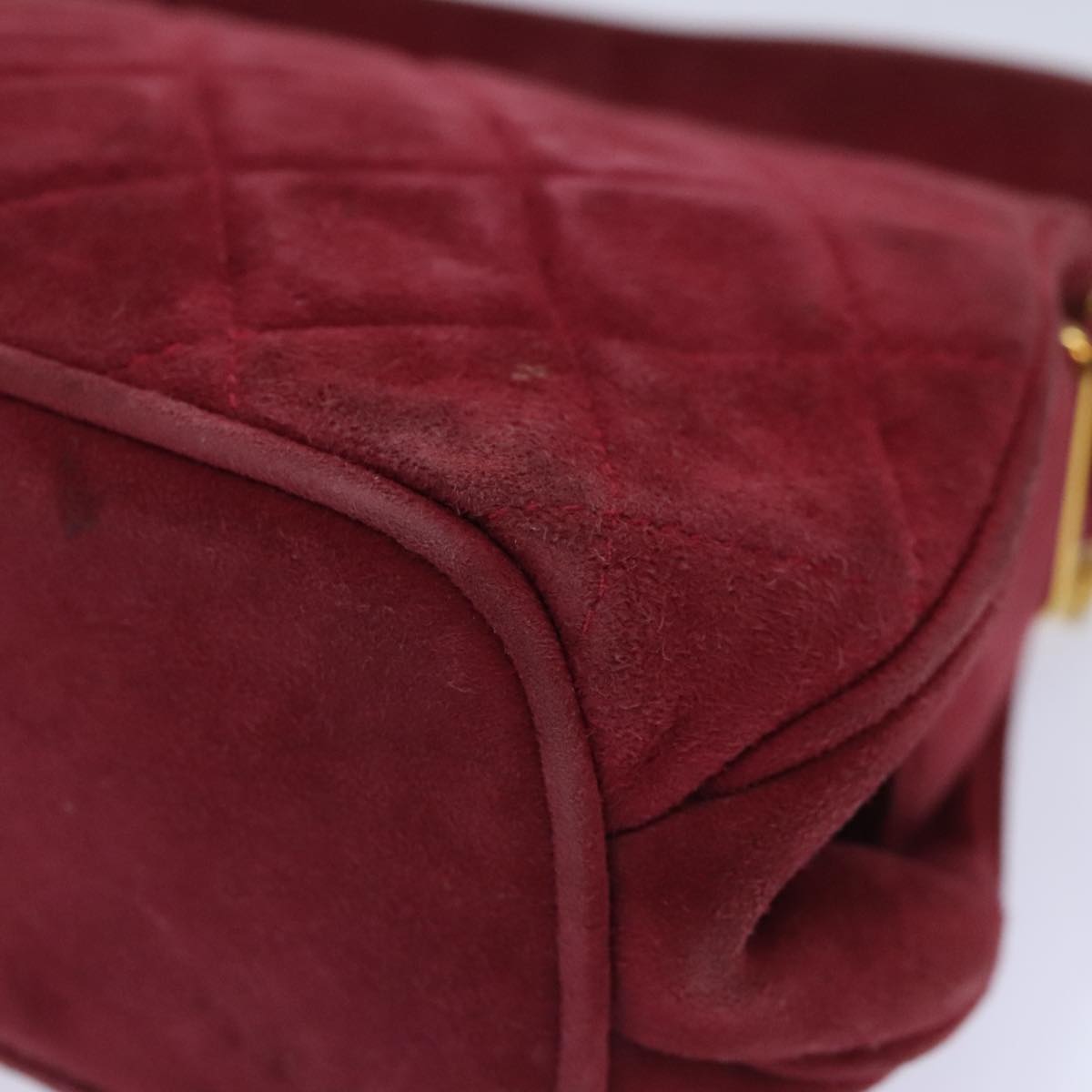 CHANEL Matelasse Hand Bag Suede Red Gold CC 88279