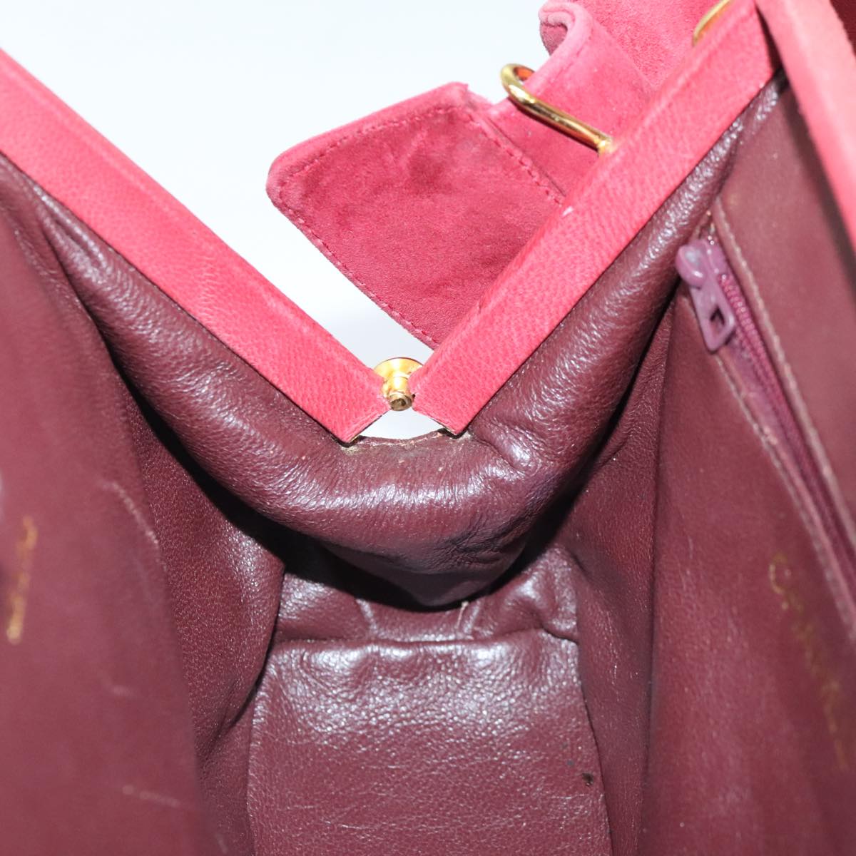 CHANEL Matelasse Hand Bag Suede Red Gold CC 88279