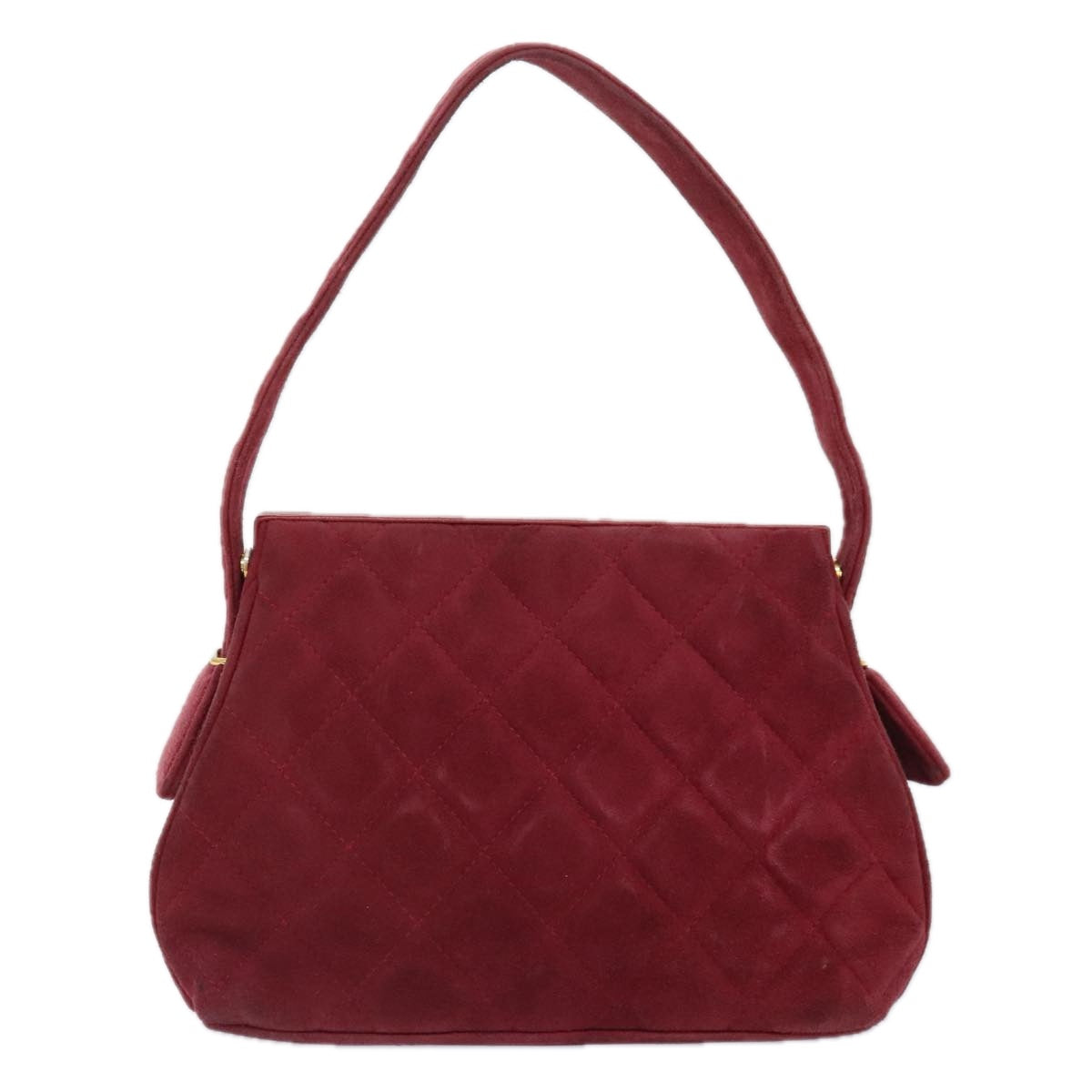 CHANEL Matelasse Hand Bag Suede Red Gold CC 88279
