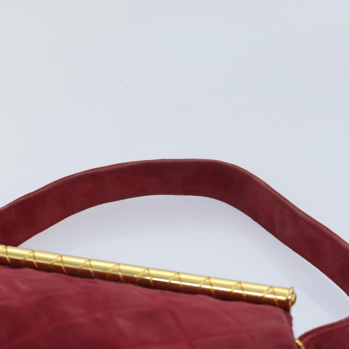 CHANEL Matelasse Hand Bag Suede Red Gold CC 88279