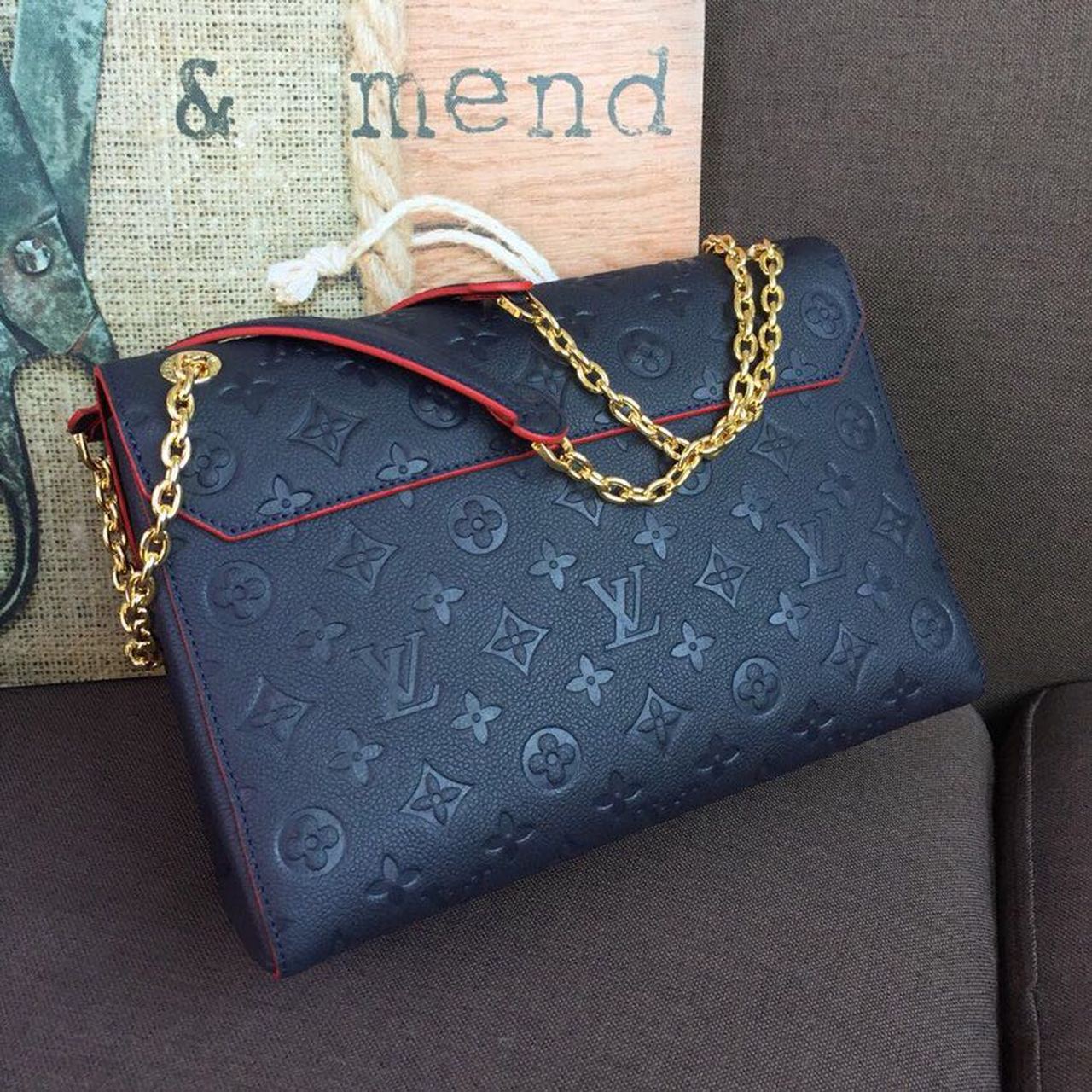 LV Vavin MM Monogram Empreinte Navy Blue For Women, WomenÃ¢â‚¬â„¢s Handbags, Shoulder And Crossbody Bags 9.8in/25cm LV M43925