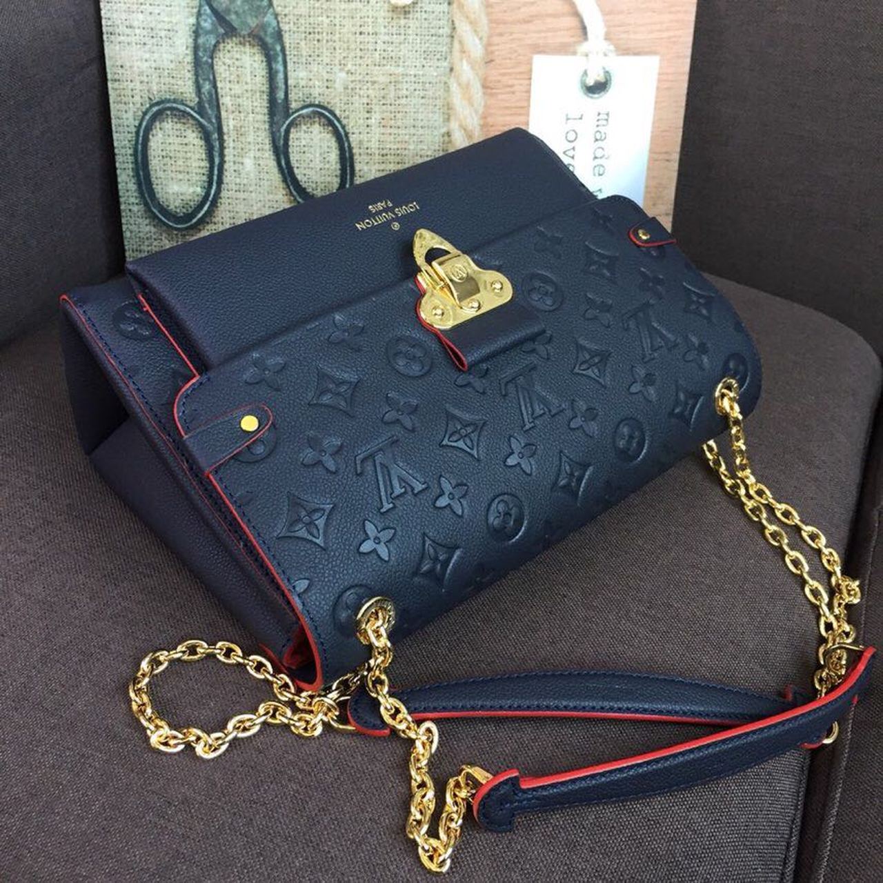 LV Vavin MM Monogram Empreinte Navy Blue For Women, WomenÃ¢â‚¬â„¢s Handbags, Shoulder And Crossbody Bags 9.8in/25cm LV M43925