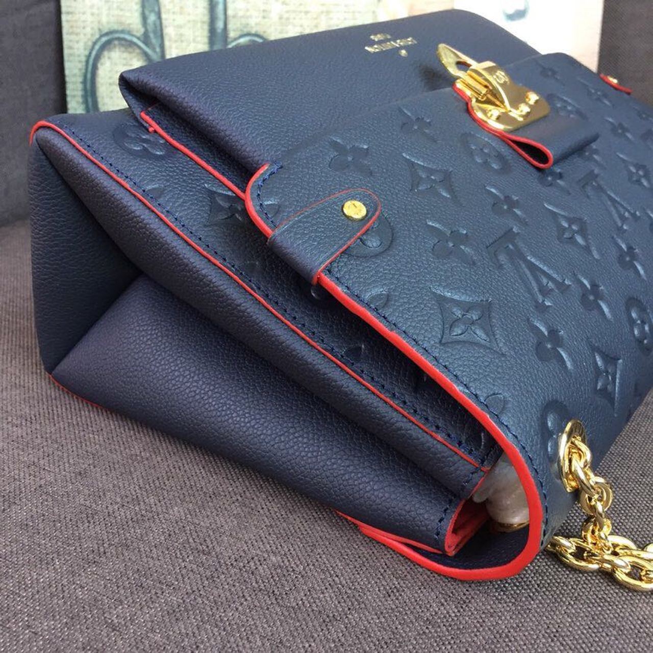 LV Vavin MM Monogram Empreinte Navy Blue For Women, WomenÃ¢â‚¬â„¢s Handbags, Shoulder And Crossbody Bags 9.8in/25cm LV M43925