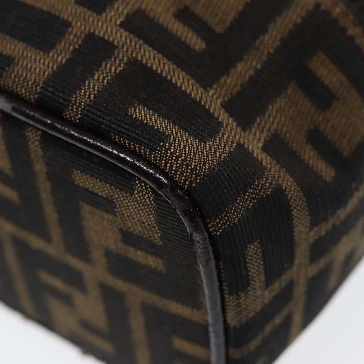 FENDI Zucca Canvas Vanity Hand Bag Brown Black Silver 88313