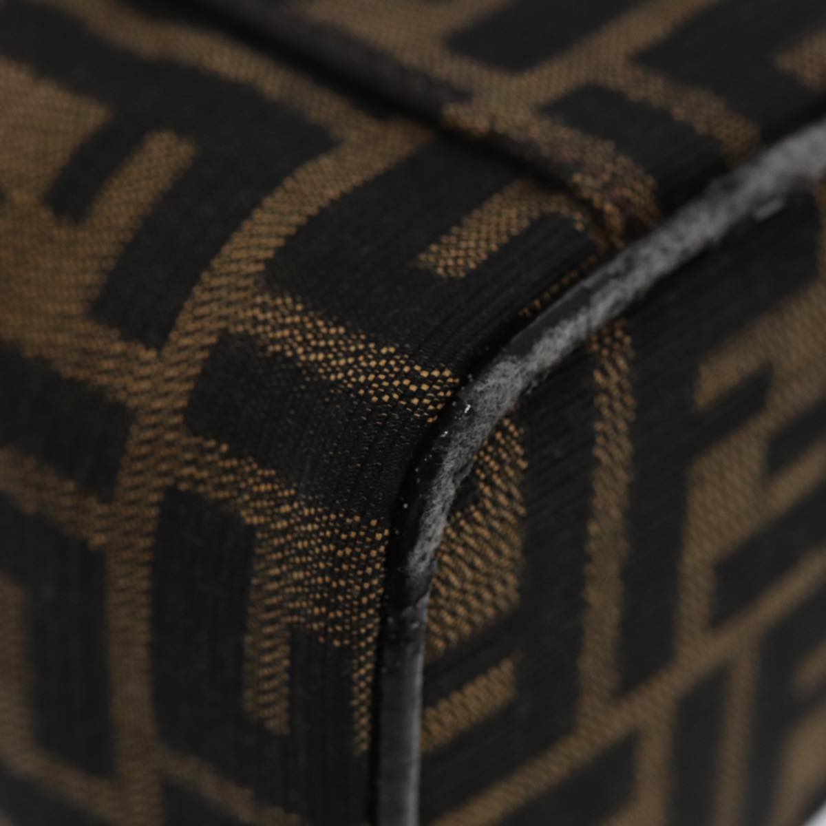 FENDI Zucca Canvas Vanity Hand Bag Brown Black Silver 88313