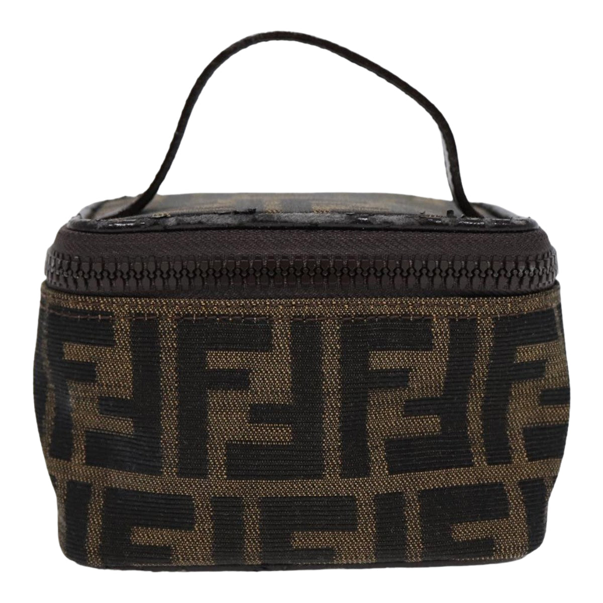 FENDI Zucca Canvas Vanity Hand Bag Brown Black Silver 88313