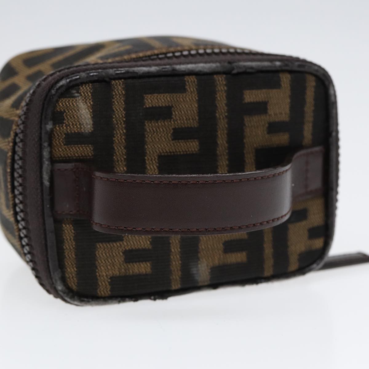 FENDI Zucca Canvas Vanity Hand Bag Brown Black Silver 88313