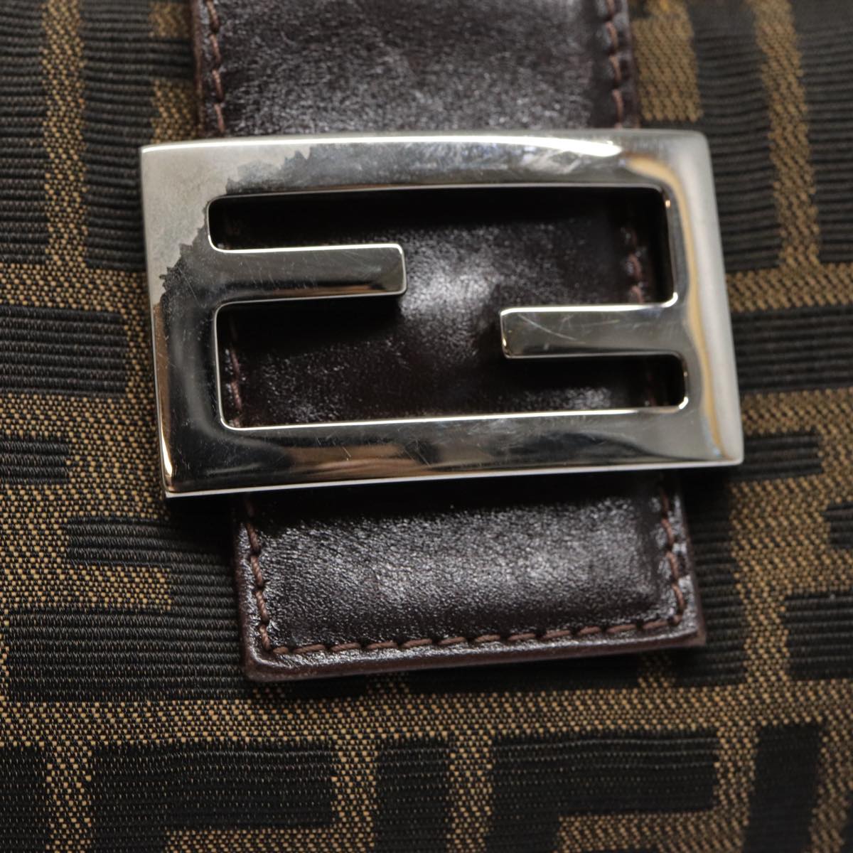FENDI Zucca Canvas Mamma Baguette Shoulder Bag Brown Black Silver 88343