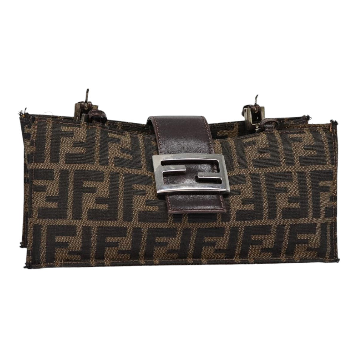 FENDI Zucca Canvas Mamma Baguette Shoulder Bag Brown Black Silver 88343