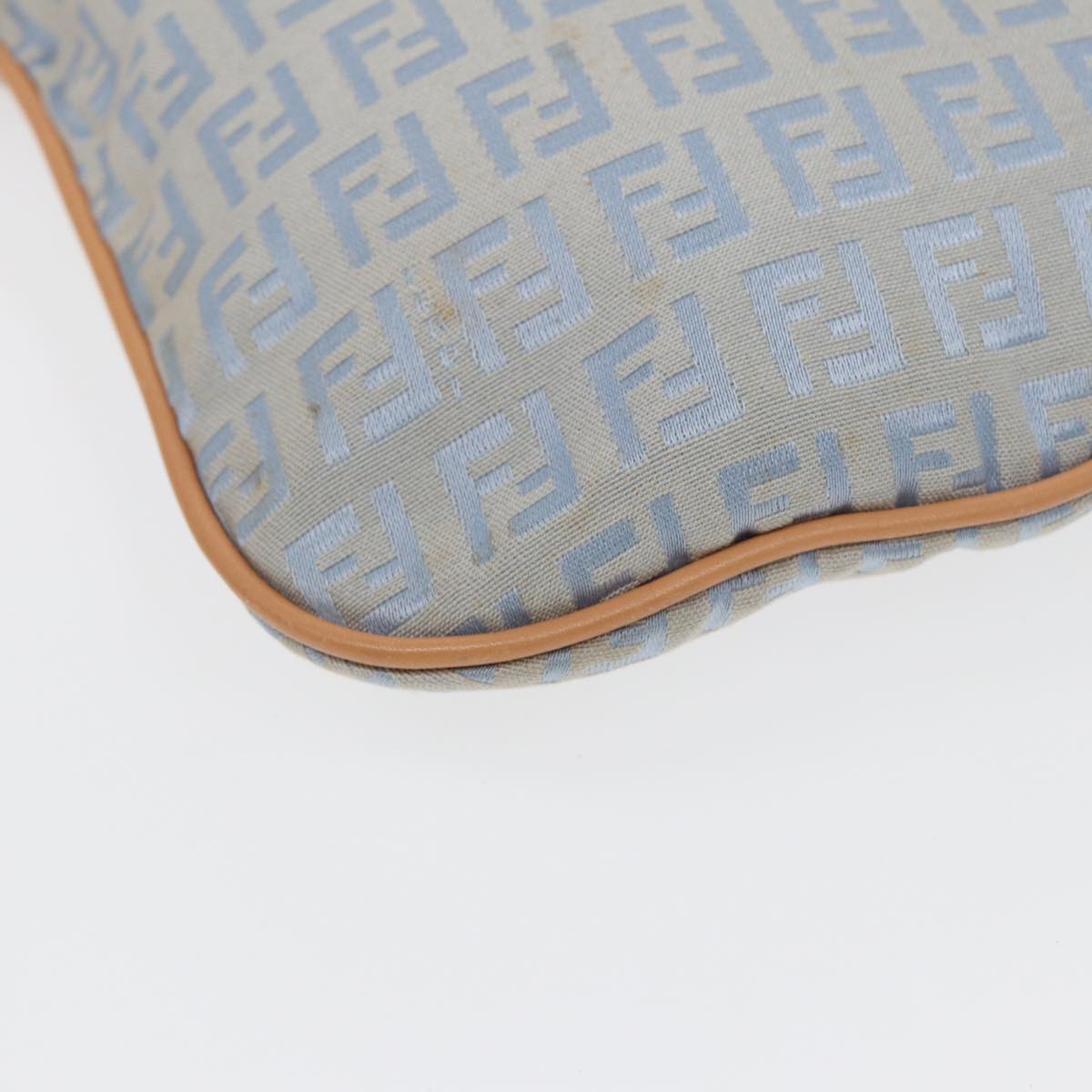 FENDI Zucchino Canvas Shoulder Bag Light Blue Silver 88411