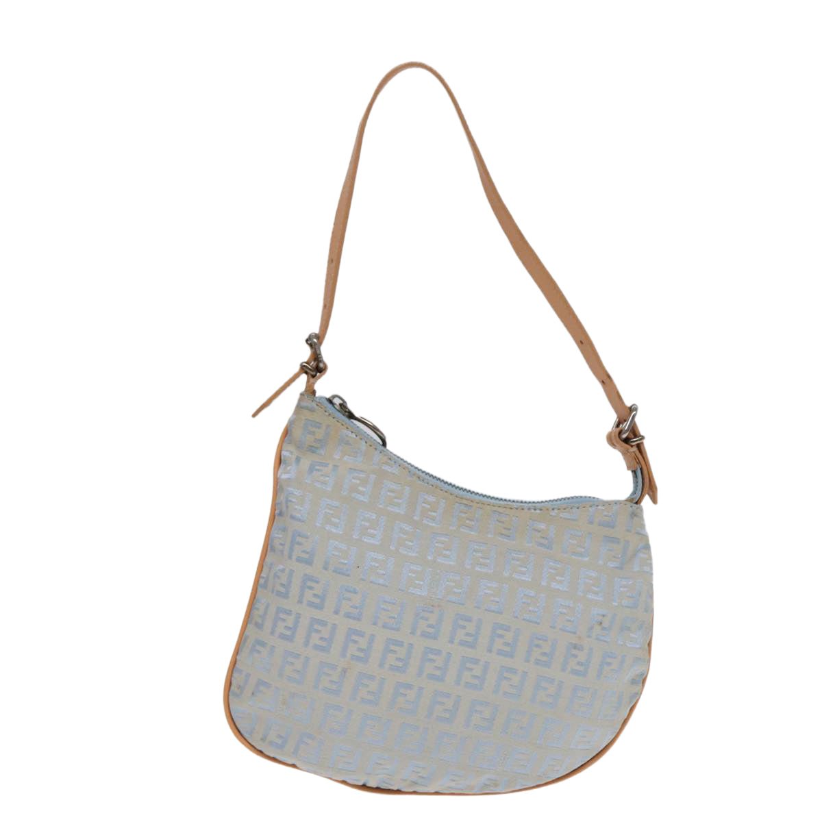 FENDI Zucchino Canvas Shoulder Bag Light Blue Silver 88411