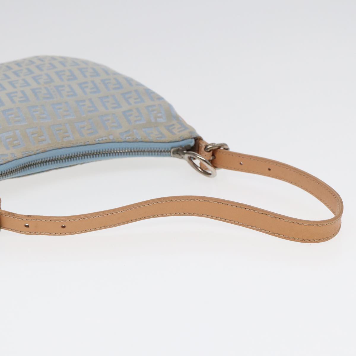 FENDI Zucchino Canvas Shoulder Bag Light Blue Silver 88411