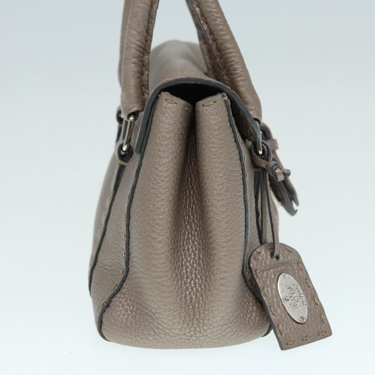 FENDI Celeria Hand Bag Leather Silver 88496