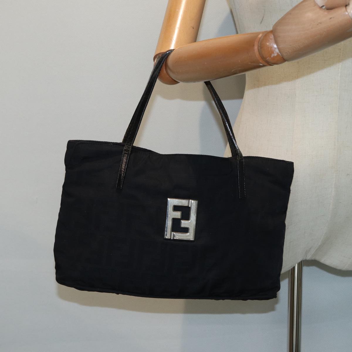 FENDI Zucca Canvas Tote Bag Silver Black 88546