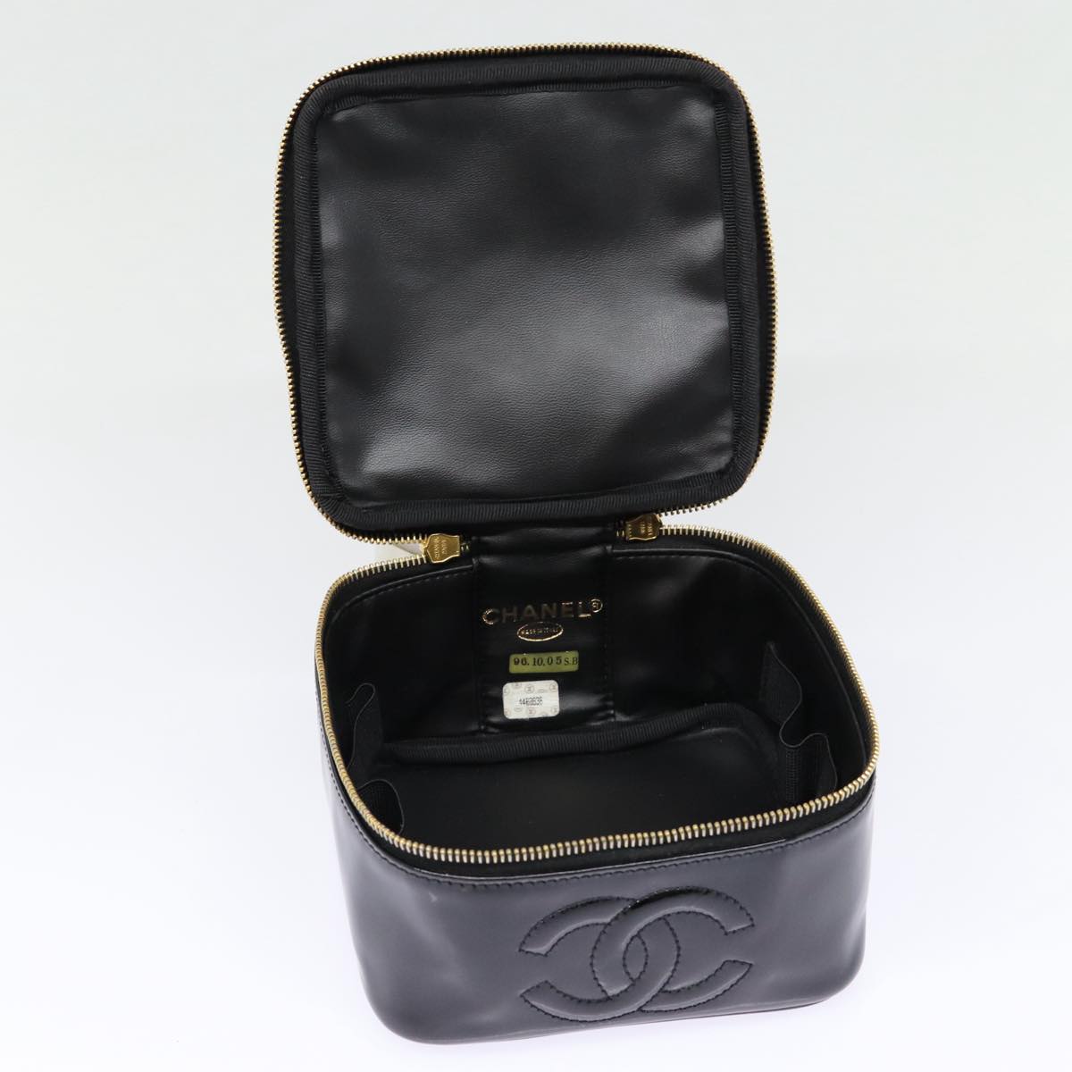CHANEL COCO Mark Vanity Pouch Enamel Black Gold CC 88553