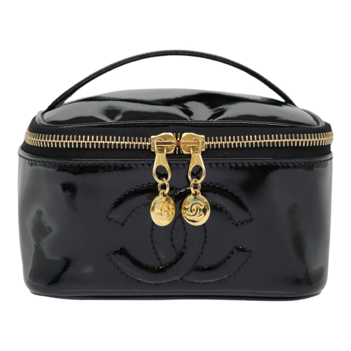 CHANEL COCO Mark Vanity Pouch Enamel Black Gold CC 88553