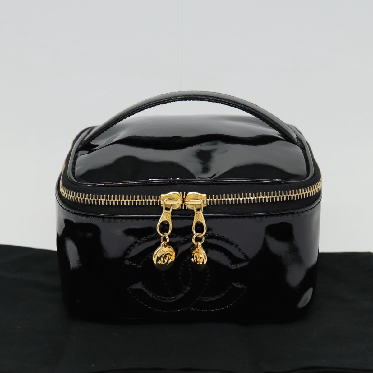CHANEL COCO Mark Vanity Pouch Enamel Black Gold CC 88553