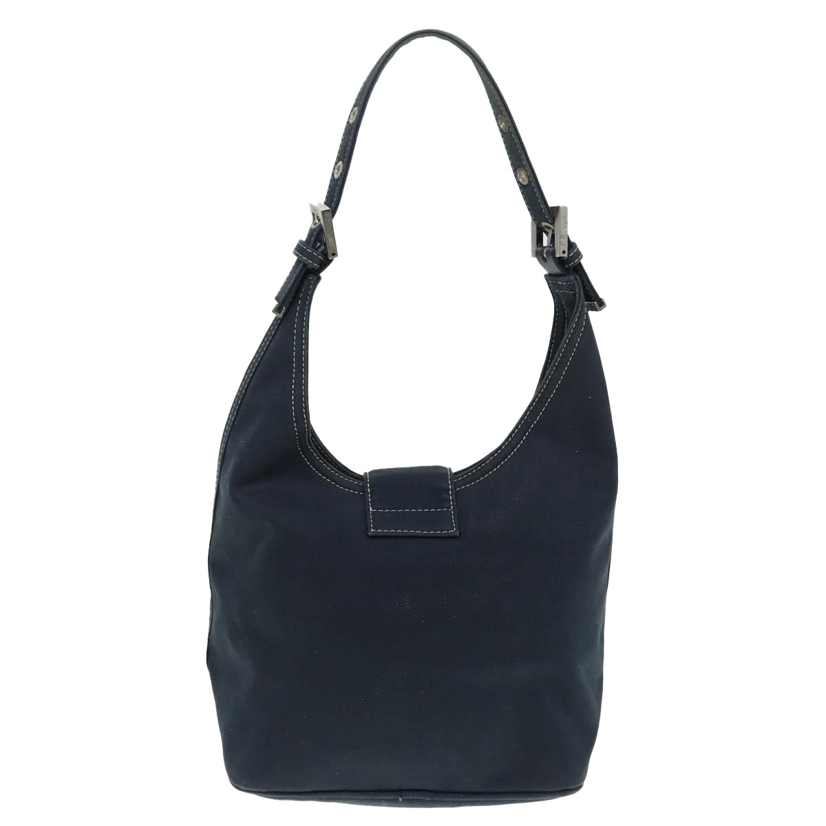 FENDI Mamma Baguette Shoulder Bag Canvas Navy Silver 88583