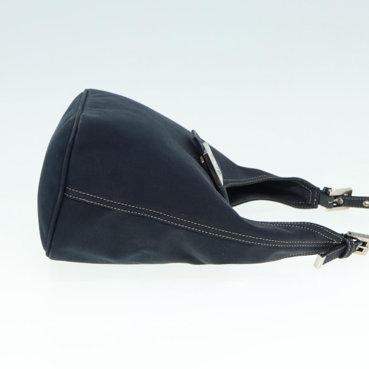 FENDI Mamma Baguette Shoulder Bag Canvas Navy Silver 88583