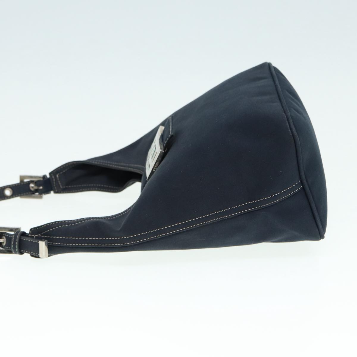 FENDI Mamma Baguette Shoulder Bag Canvas Navy Silver 88583
