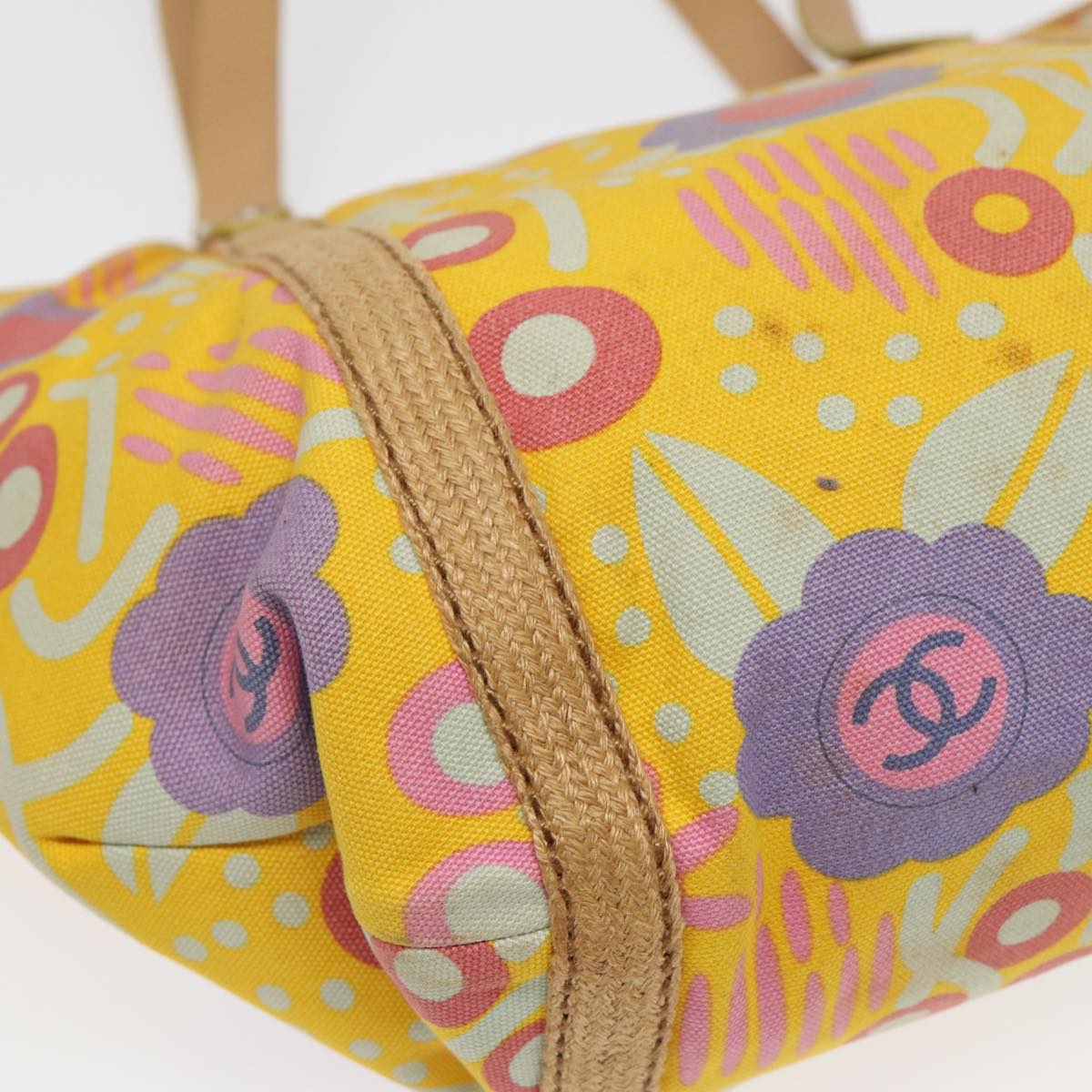 CHANEL Tote Bag Canvas Yellow Silver CC 88643