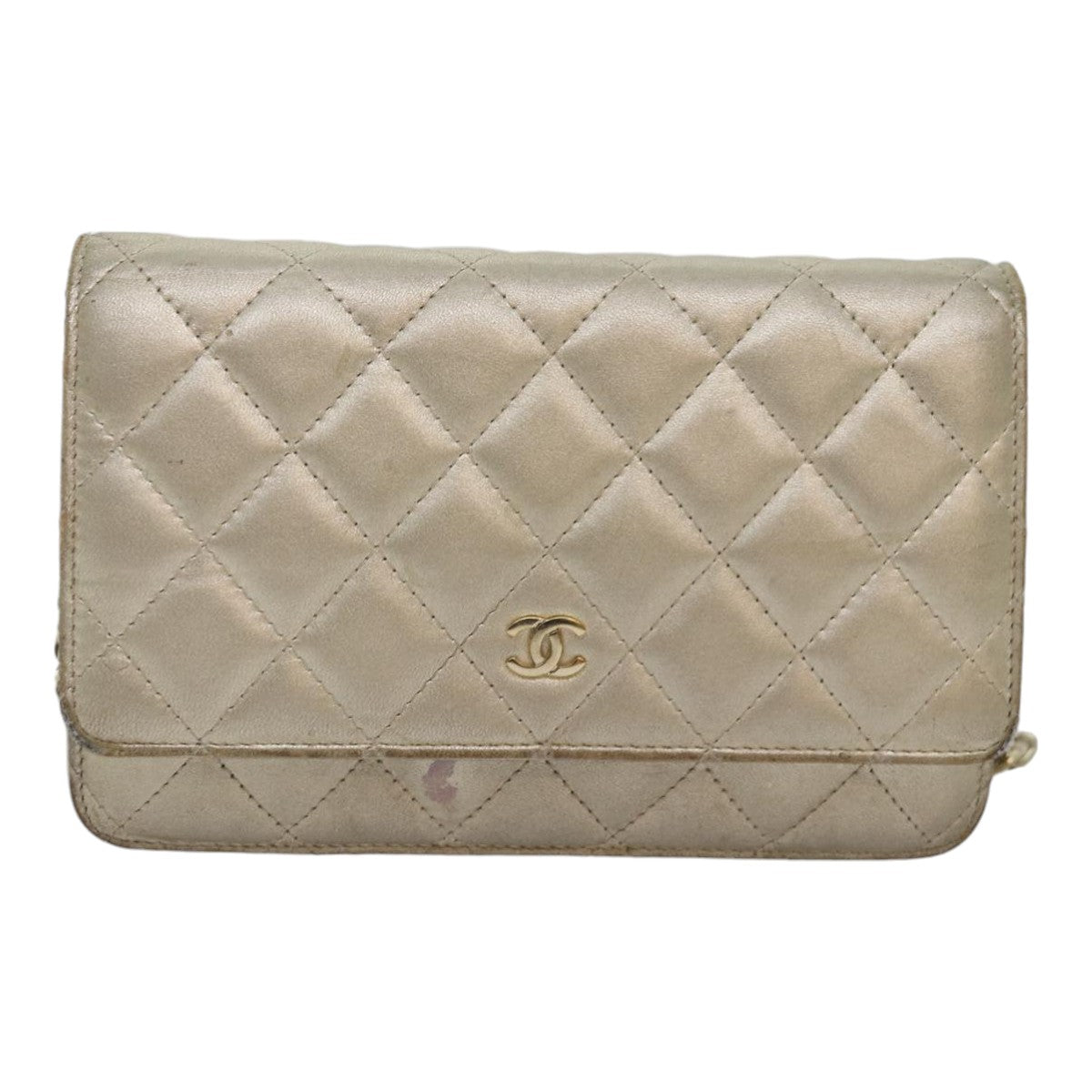 CHANEL Matelasse Chain Shoulder Bag Lamb Skin Gold Tone Gold CC 88657