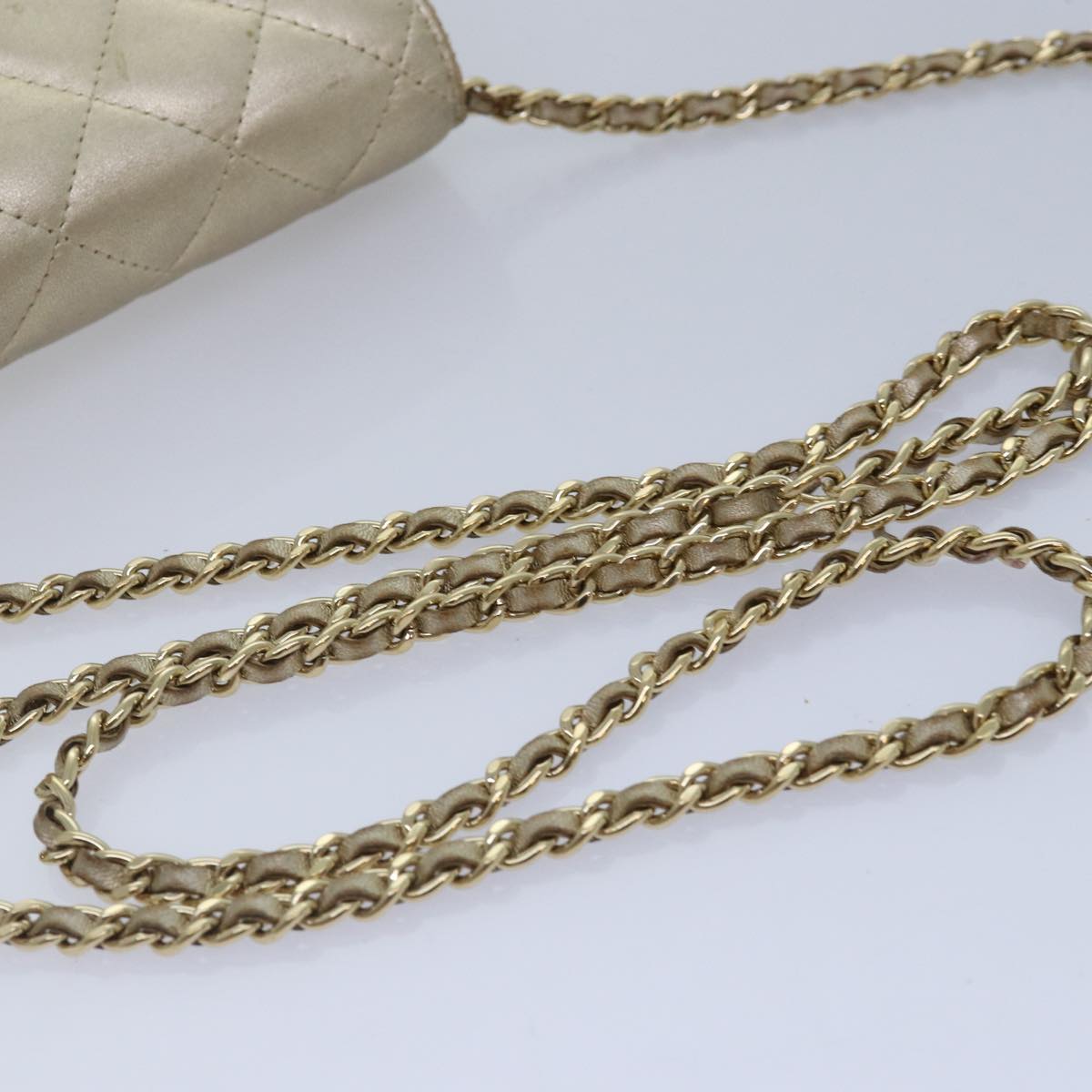 CHANEL Matelasse Chain Shoulder Bag Lamb Skin Gold Tone Gold CC 88657