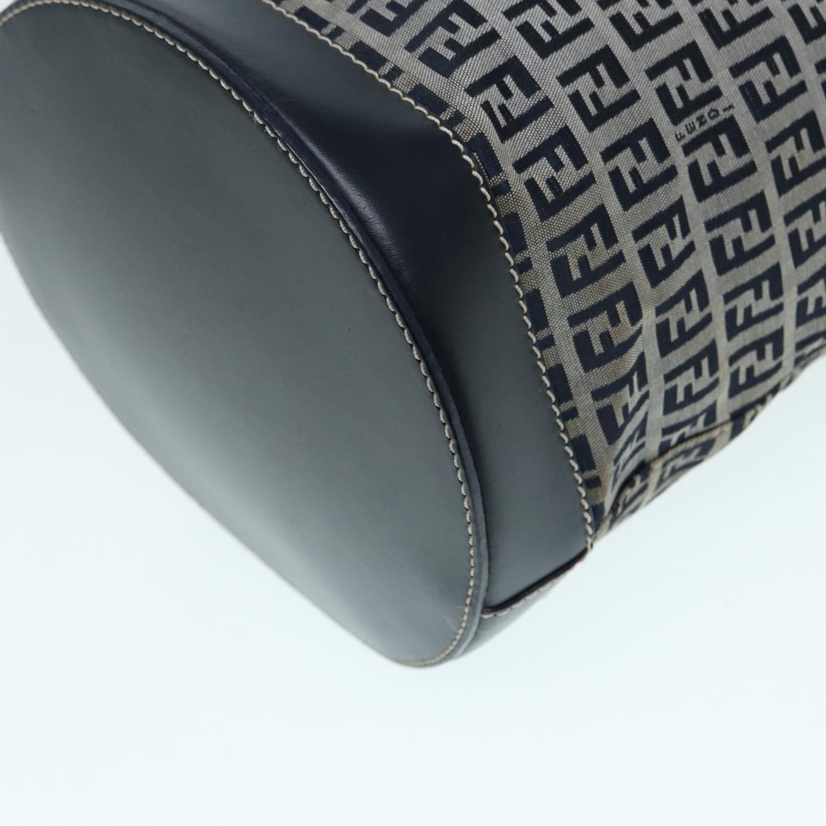 FENDI Zucchino Canvas Shoulder Bag Navy Silver 88663