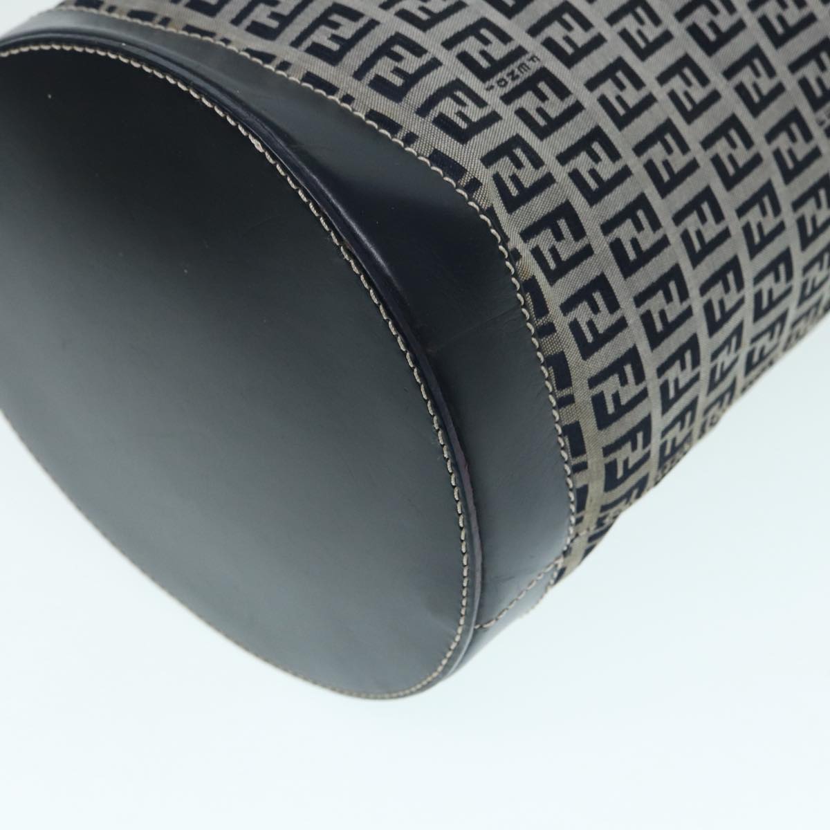 FENDI Zucchino Canvas Shoulder Bag Navy Silver 88663