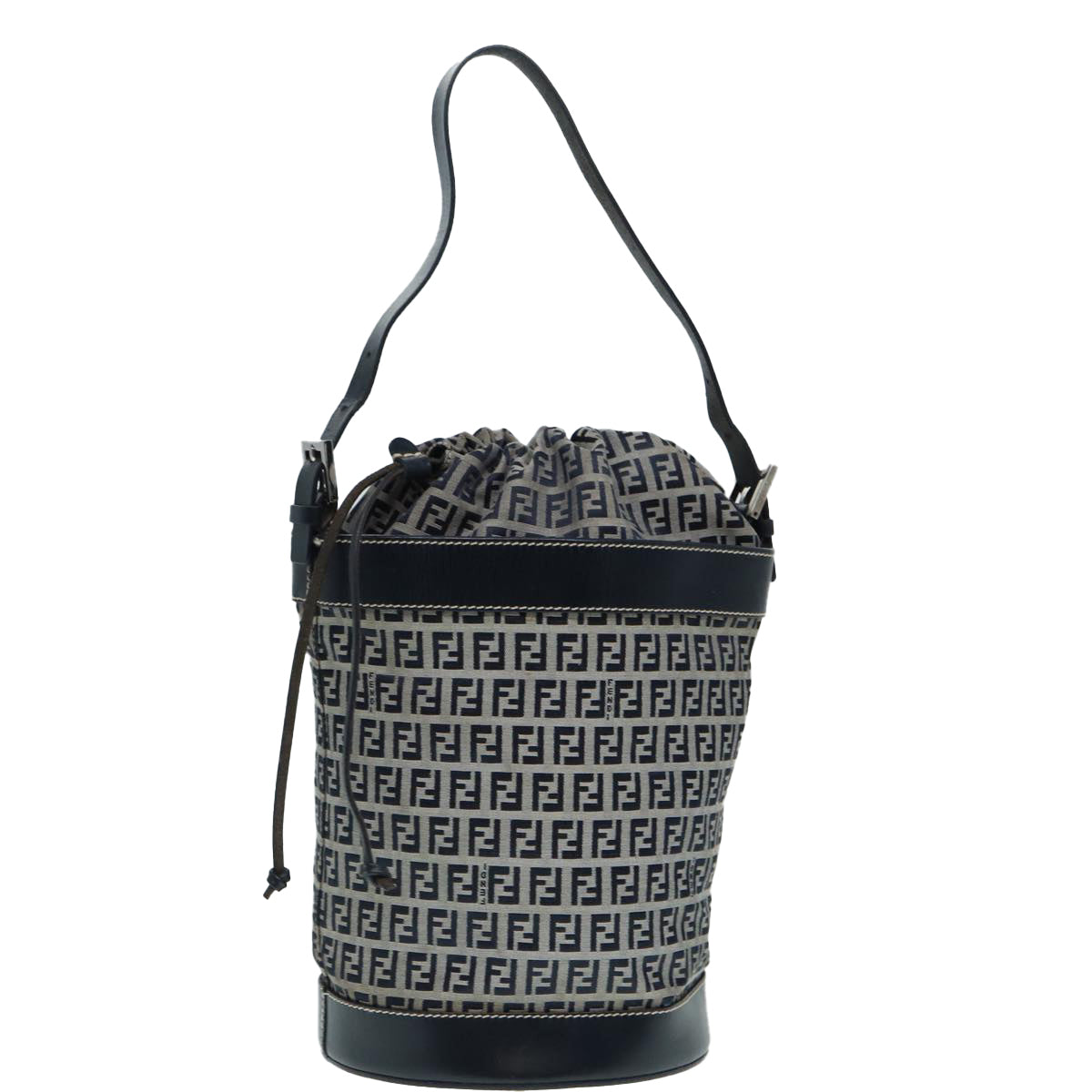 FENDI Zucchino Canvas Shoulder Bag Navy Silver 88663