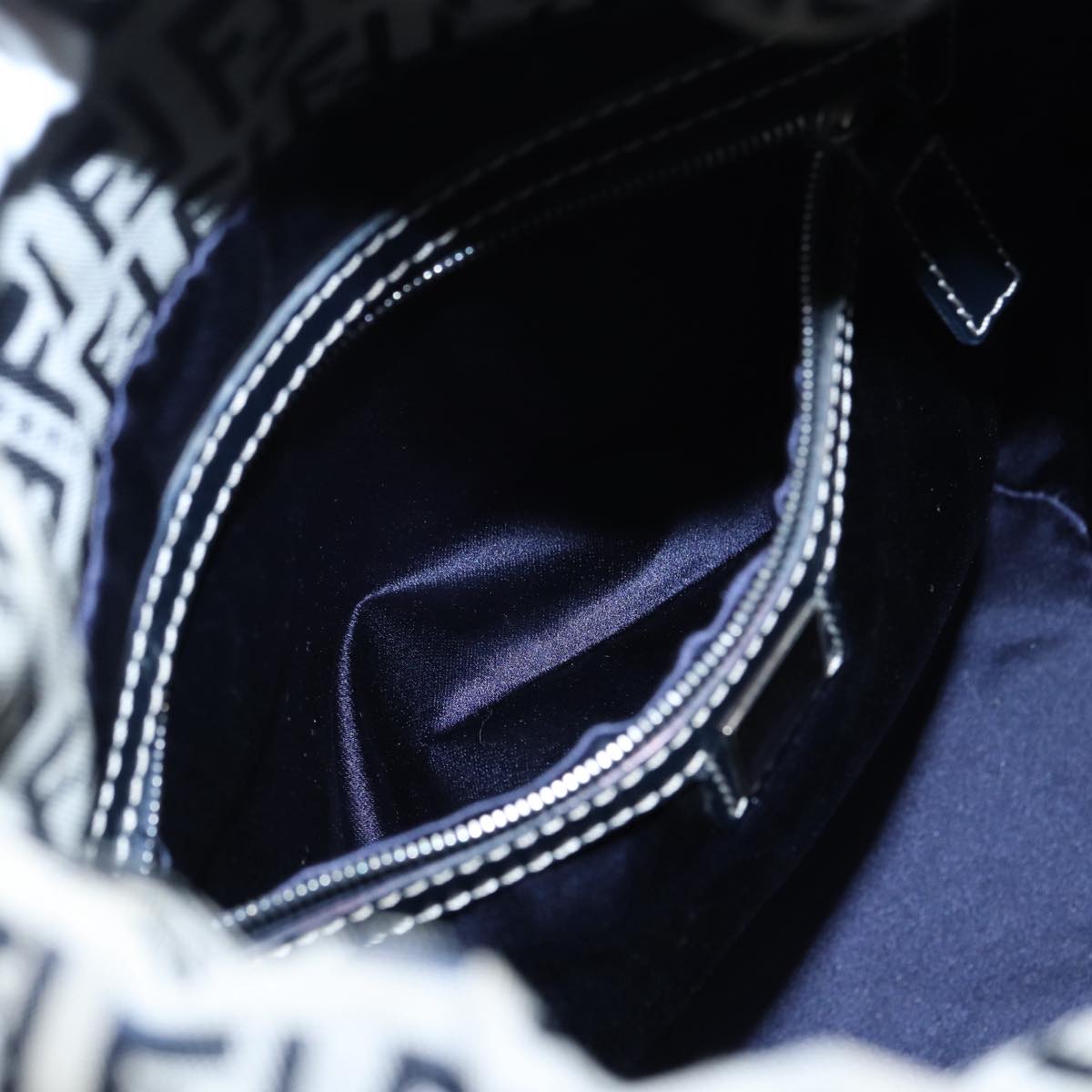 FENDI Zucchino Canvas Shoulder Bag Navy Silver 88663