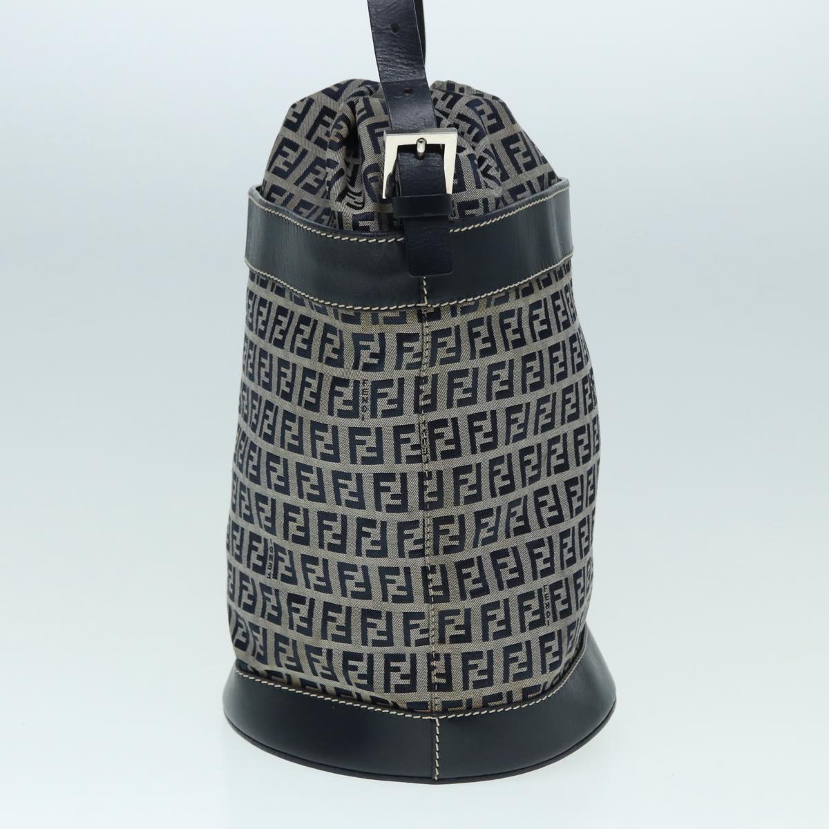 FENDI Zucchino Canvas Shoulder Bag Navy Silver 88663