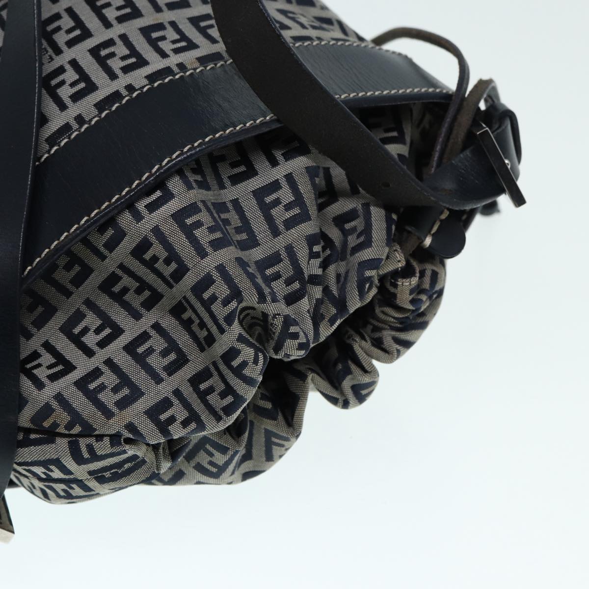 FENDI Zucchino Canvas Shoulder Bag Navy Silver 88663
