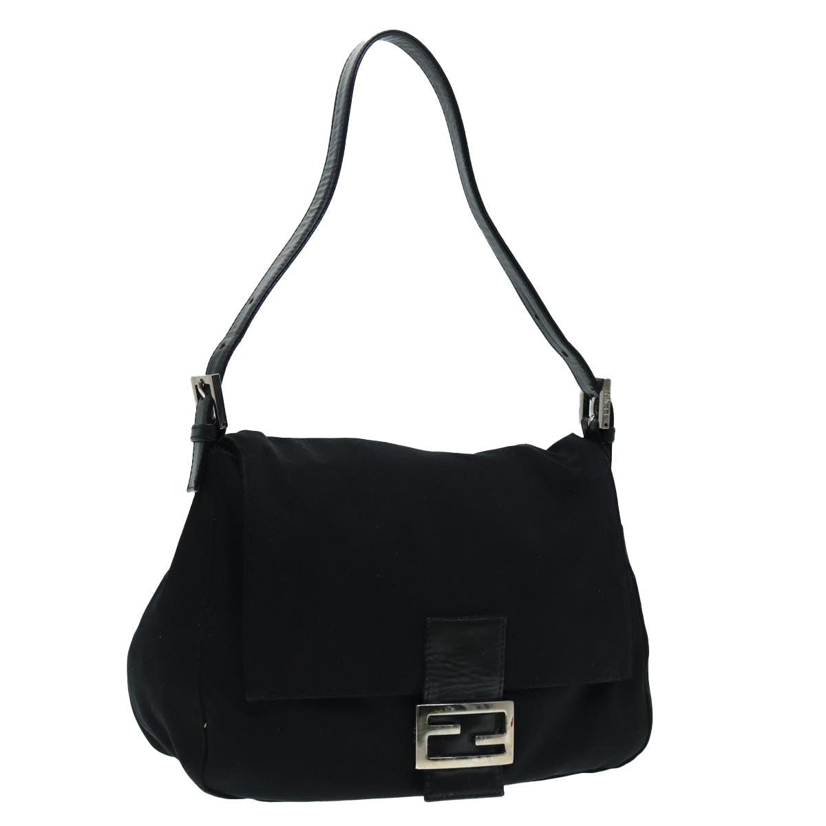 FENDI Mamma Baguette Shoulder Bag Nylon Black Silver 88735
