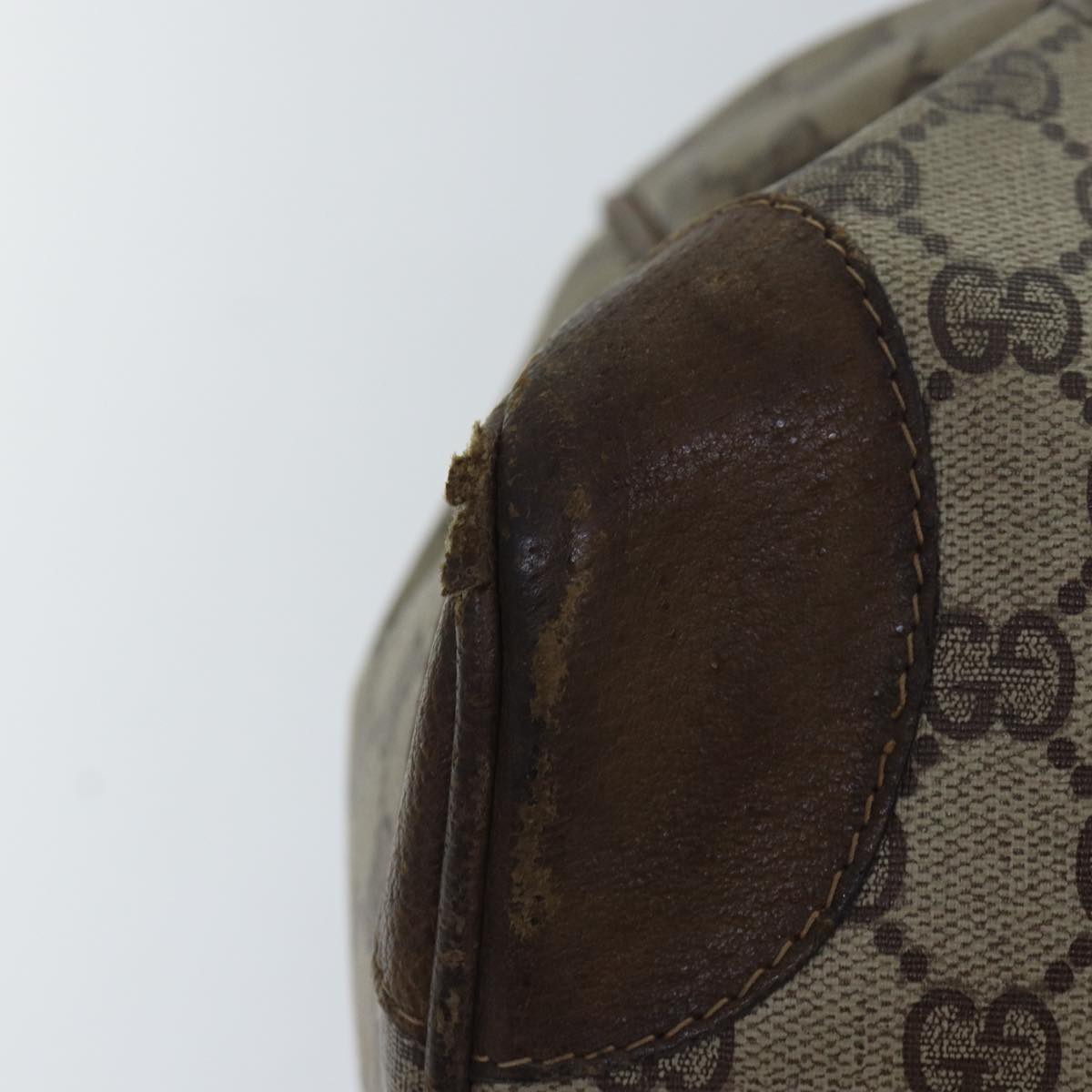 GUCCI GG Supreme Web Sherry Line Boston Bag PVC Leather Beige Gold 88810