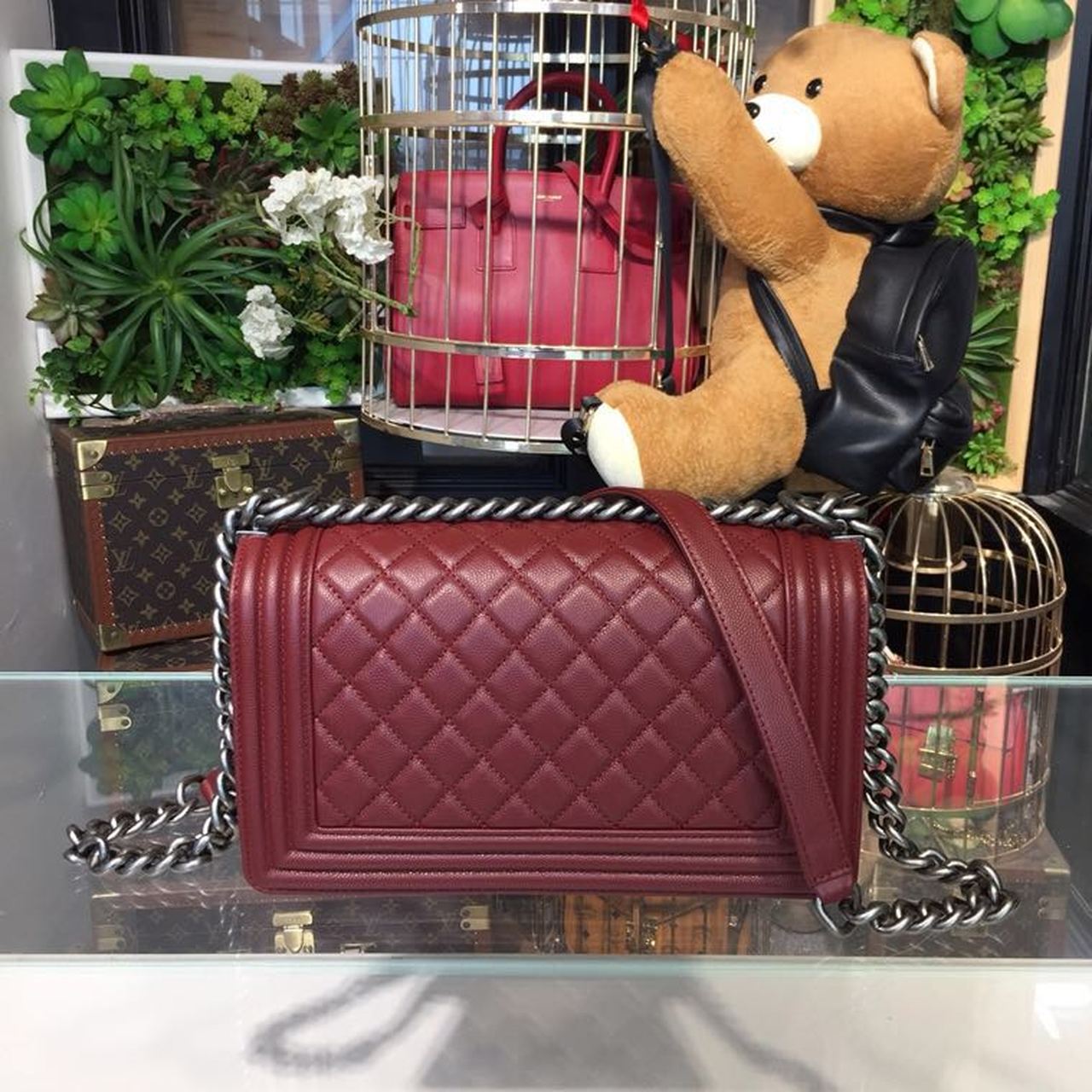 CHL Boy Handbag Silver Hardware Burgundy For Women Bags, Shoulder And Crossbody Bags 9.8in/25cm A67086