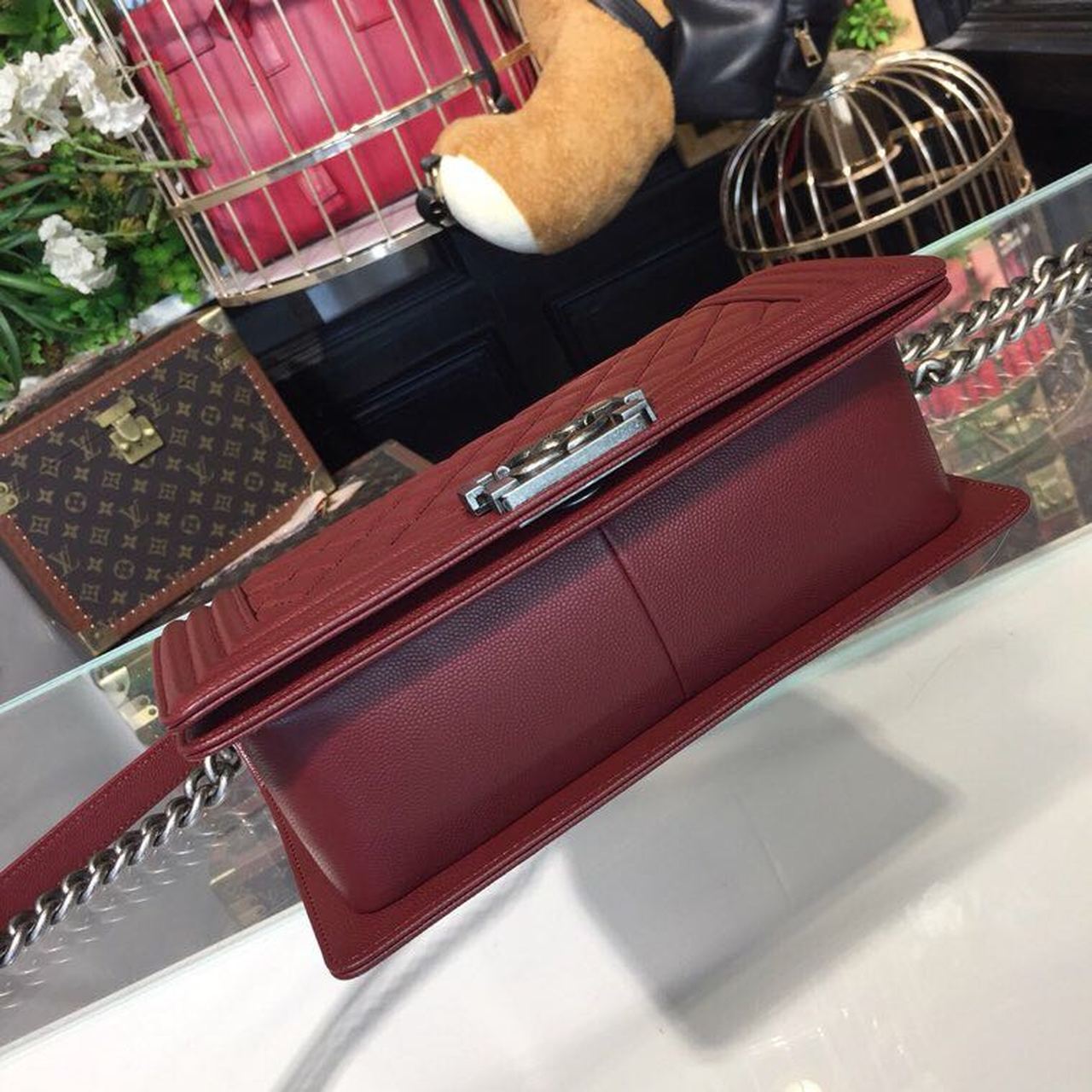 CHL Boy Handbag Silver Hardware Burgundy For Women Bags, Shoulder And Crossbody Bags 9.8in/25cm A67086