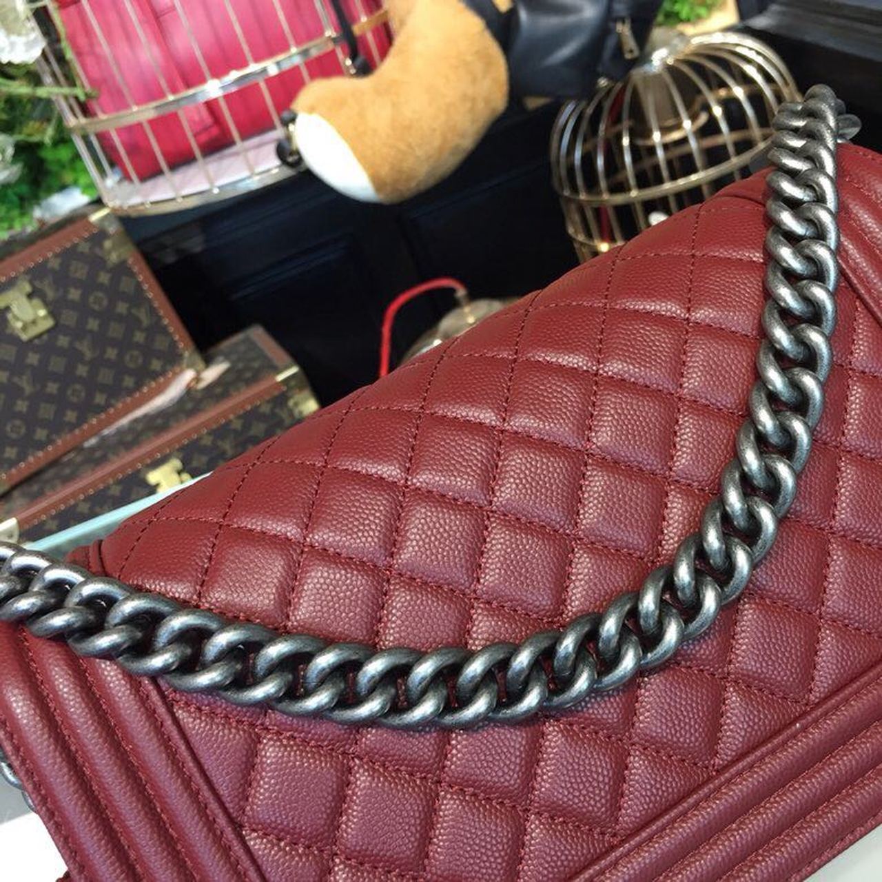CHL Boy Handbag Silver Hardware Burgundy For Women Bags, Shoulder And Crossbody Bags 9.8in/25cm A67086