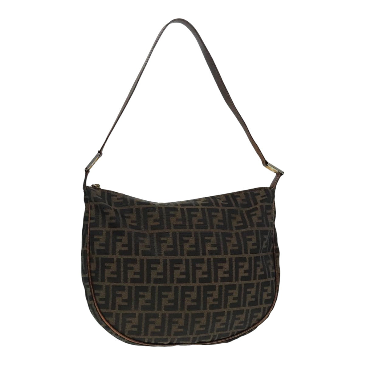 FENDI Zucca Canvas Shoulder Bag Brown Black gold 89097