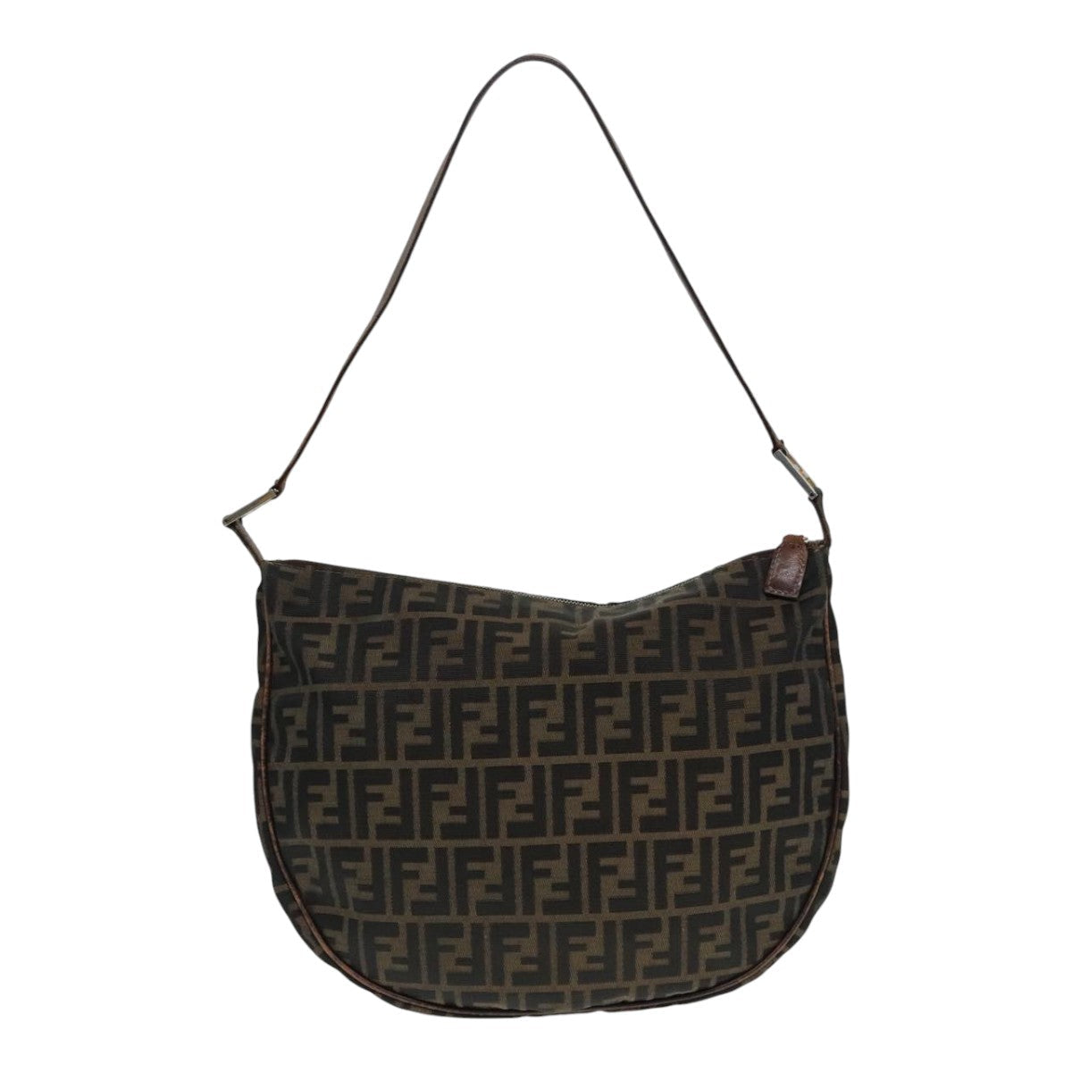 FENDI Zucca Canvas Shoulder Bag Brown Black gold 89097