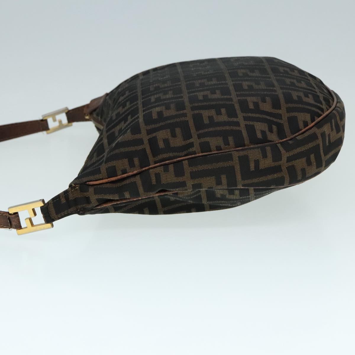 FENDI Zucca Canvas Shoulder Bag Brown Black gold 89097