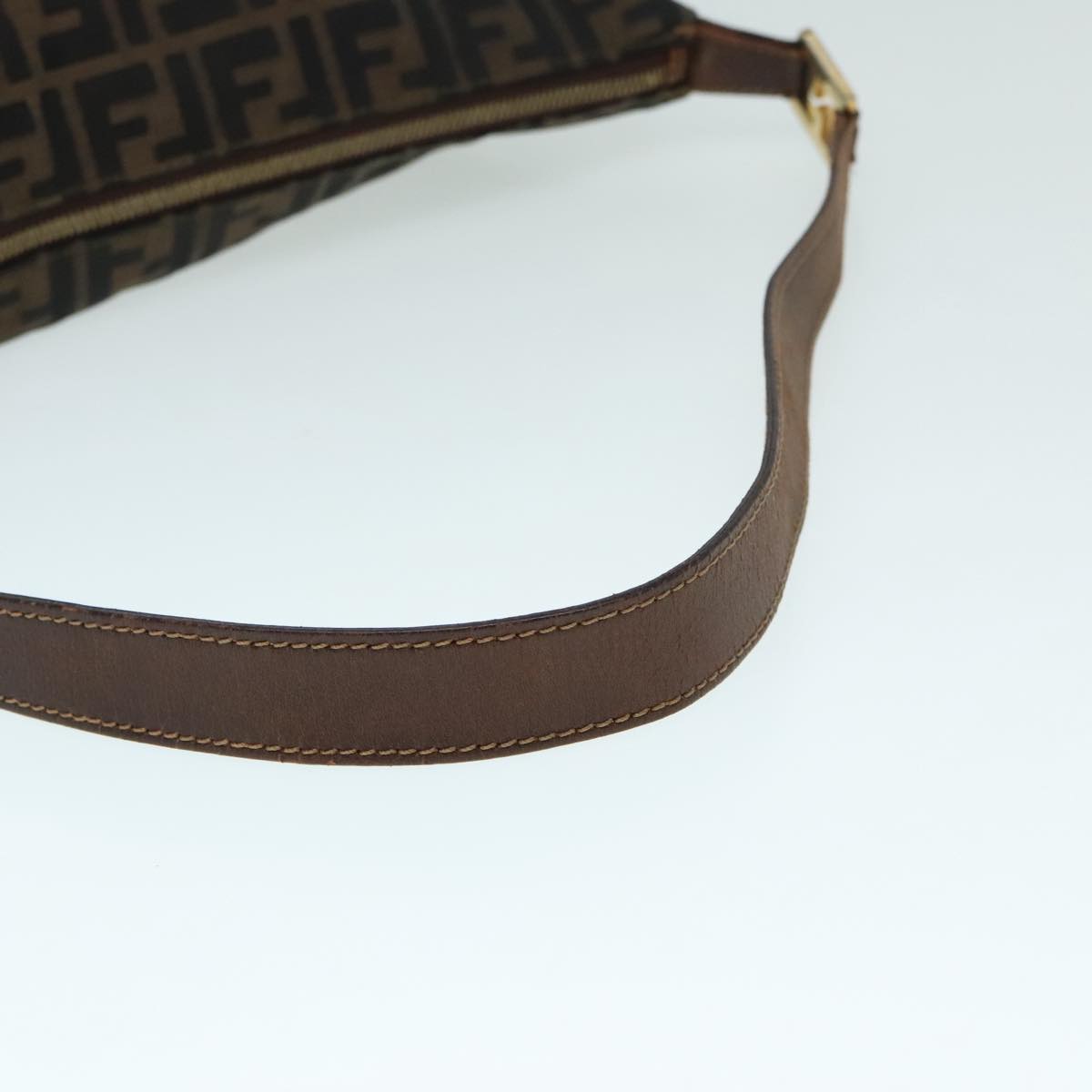 FENDI Zucca Canvas Shoulder Bag Brown Black gold 89097
