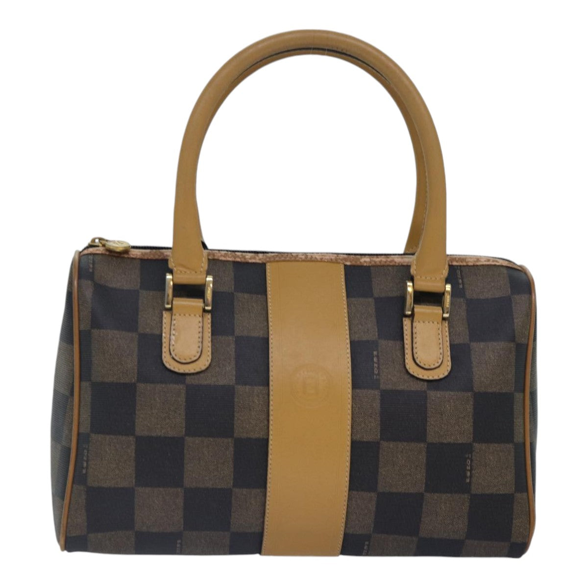 FENDI Pecan Canvas Boston Bag Brown Black gold 89110