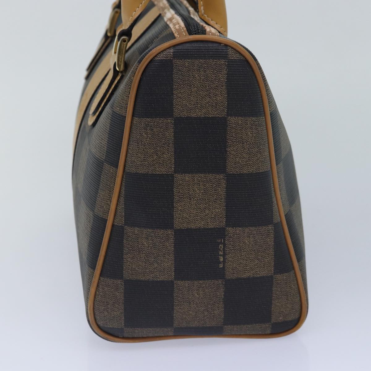 FENDI Pecan Canvas Boston Bag Brown Black gold 89110