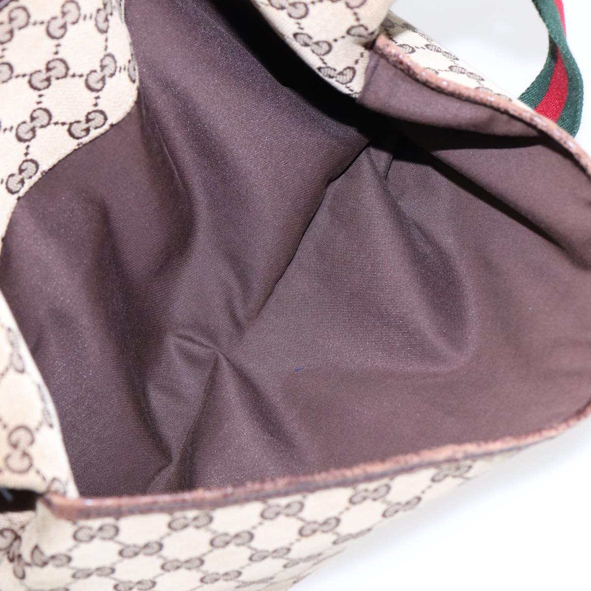 GUCCI GG Canvas Web Sherry Line Shoulder Bag Beige Silver Red 189751 89136