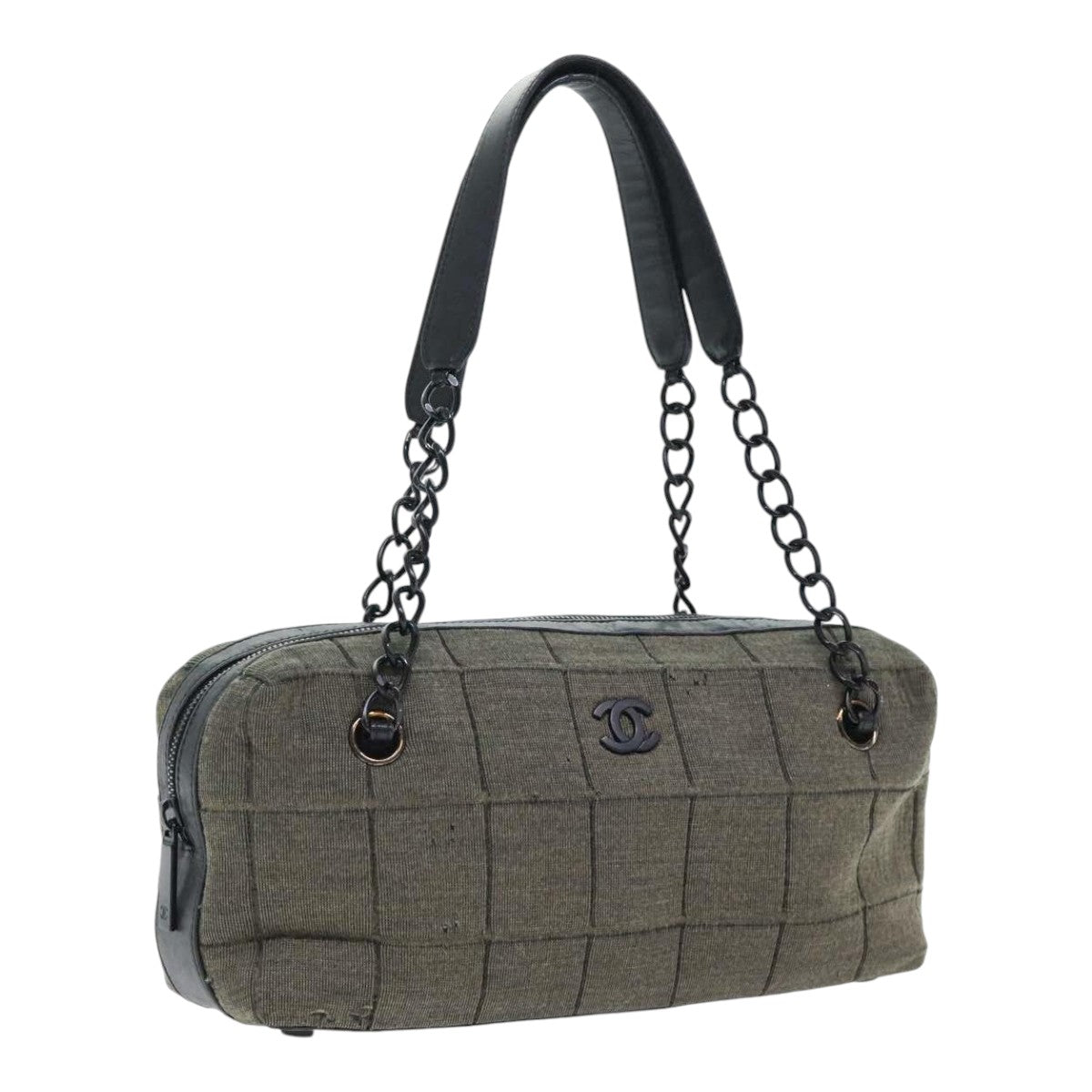 CHANEL Chain Shoulder Bag Canvas Gray CC 89307