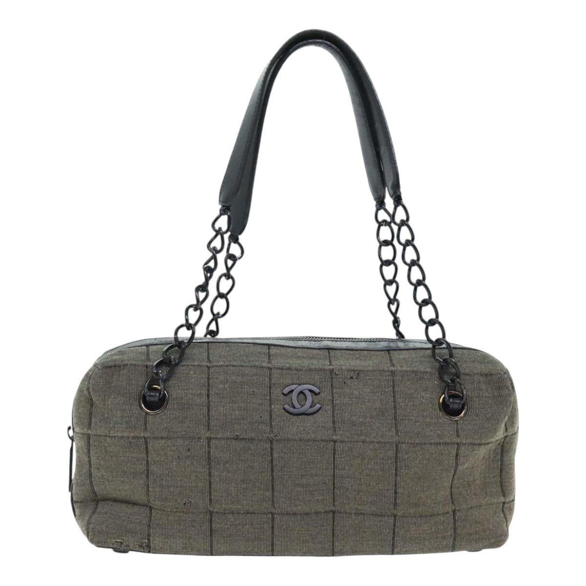 CHANEL Chain Shoulder Bag Canvas Gray CC 89307
