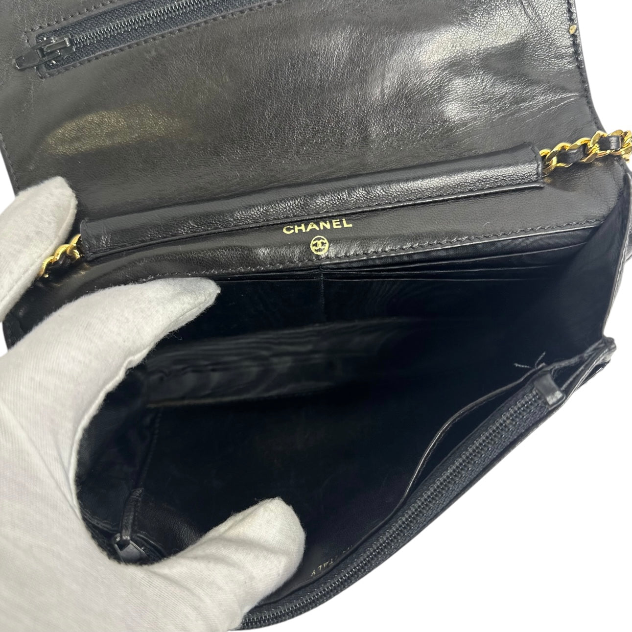 Chanel Patent Timeless CC Wallet On Chain WOC Black